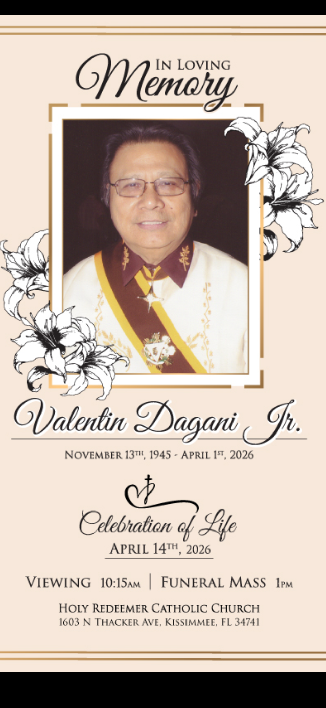 Sir Valentin Dagani Jr. — In Loving Memory